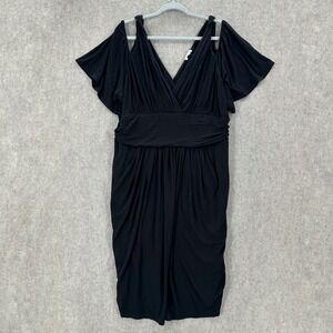 Kiyonna Black Cold Shoulder Jersey Knit Fitted Flutter Sleeve Cocktail Dress 2X